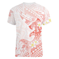 Polynesia Hammerhead Shark Women V-Neck T-Shirt Tropical Flowers Tribal Pattern Peach