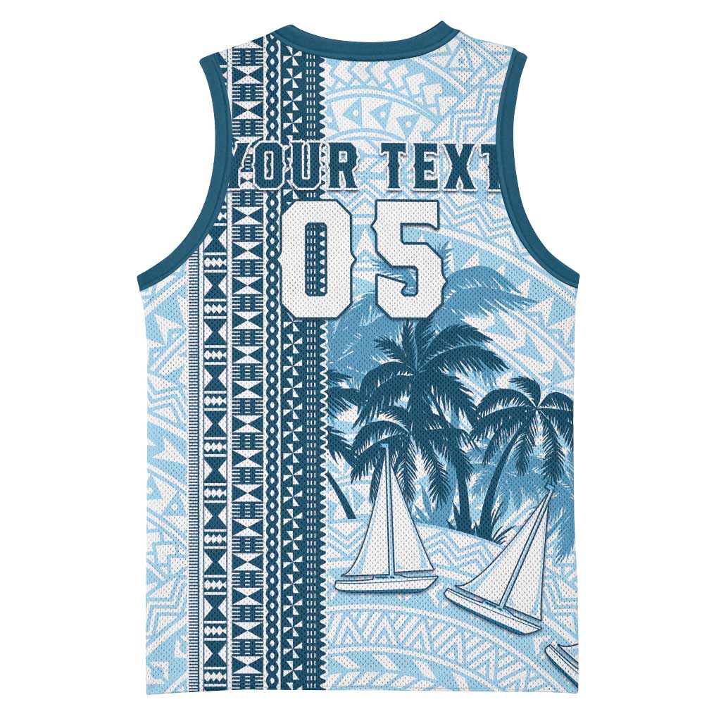 Custom Fiji Regatta Basketball Jersey Palm Tree Tapa Pattern - Polynesian Pride