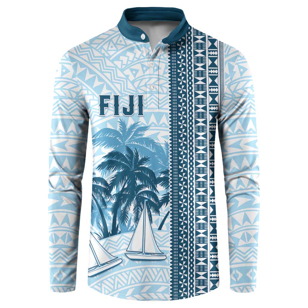 Custom Fiji Regatta Button Sweatshirt Palm Tree Tapa Pattern - Polynesian Pride