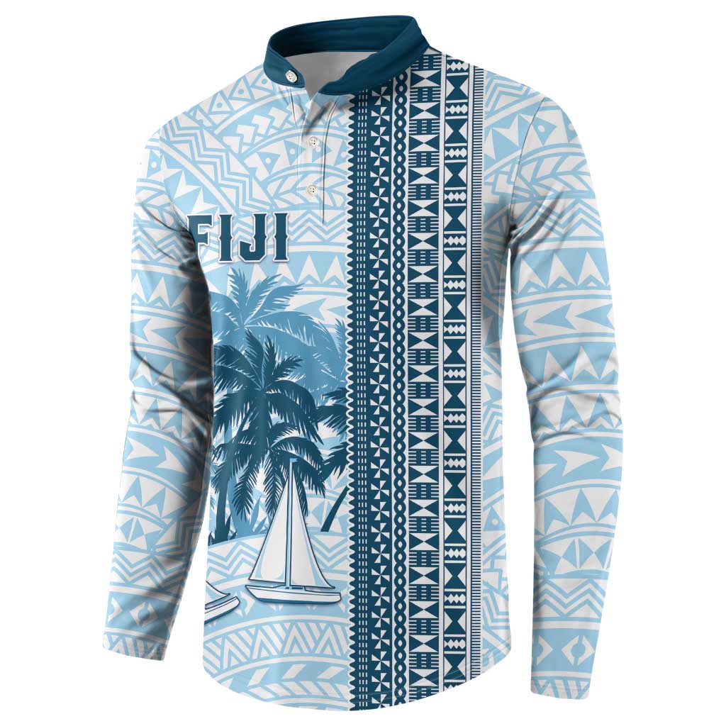 Custom Fiji Regatta Button Sweatshirt Palm Tree Tapa Pattern - Polynesian Pride