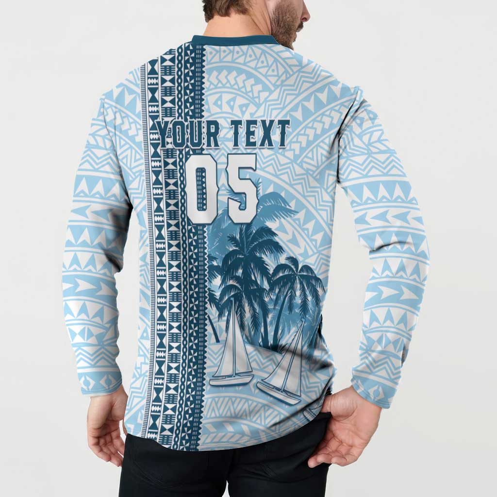 Custom Fiji Regatta Button Sweatshirt Palm Tree Tapa Pattern - Polynesian Pride