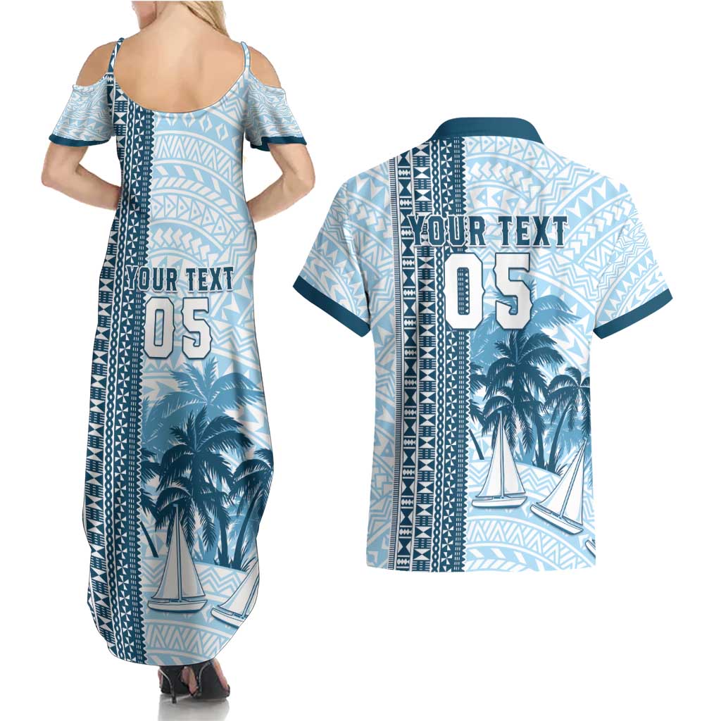 Custom Fiji Regatta Couples Matching Summer Maxi Dress and Hawaiian Shirt Palm Tree Tapa Pattern - Polynesian Pride