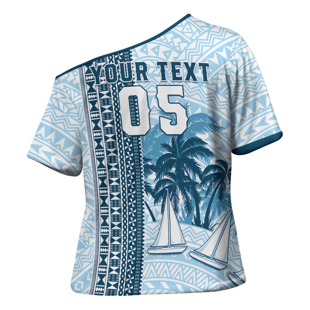 Custom Fiji Regatta Cross Shoulder Shirt Palm Tree Tapa Pattern - Polynesian Pride