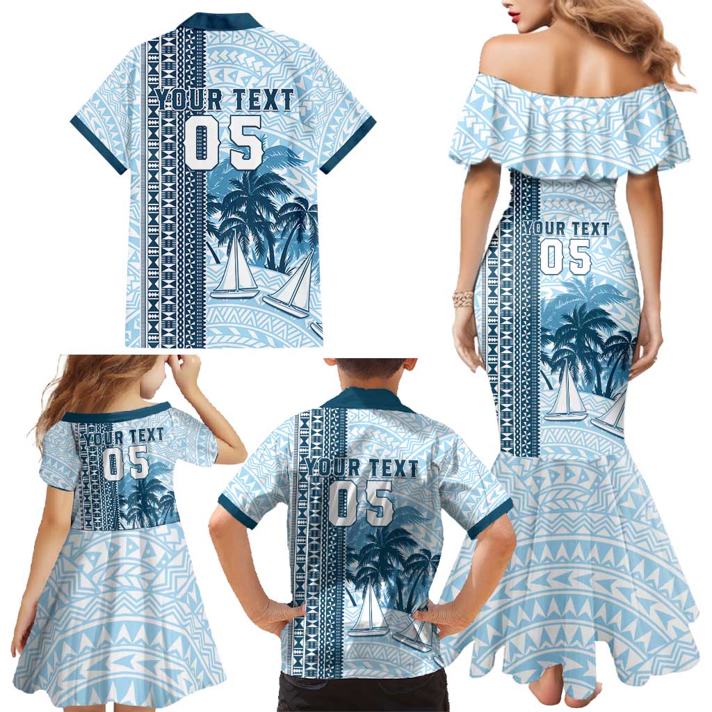 Custom Fiji Regatta Family Matching Mermaid Dress and Hawaiian Shirt Palm Tree Tapa Pattern - Polynesian Pride