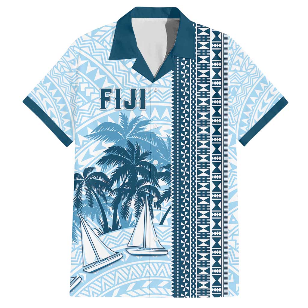 Custom Fiji Regatta Family Matching Short Sleeve Bodycon Dress and Hawaiian Shirt Palm Tree Tapa Pattern - Polynesian Pride