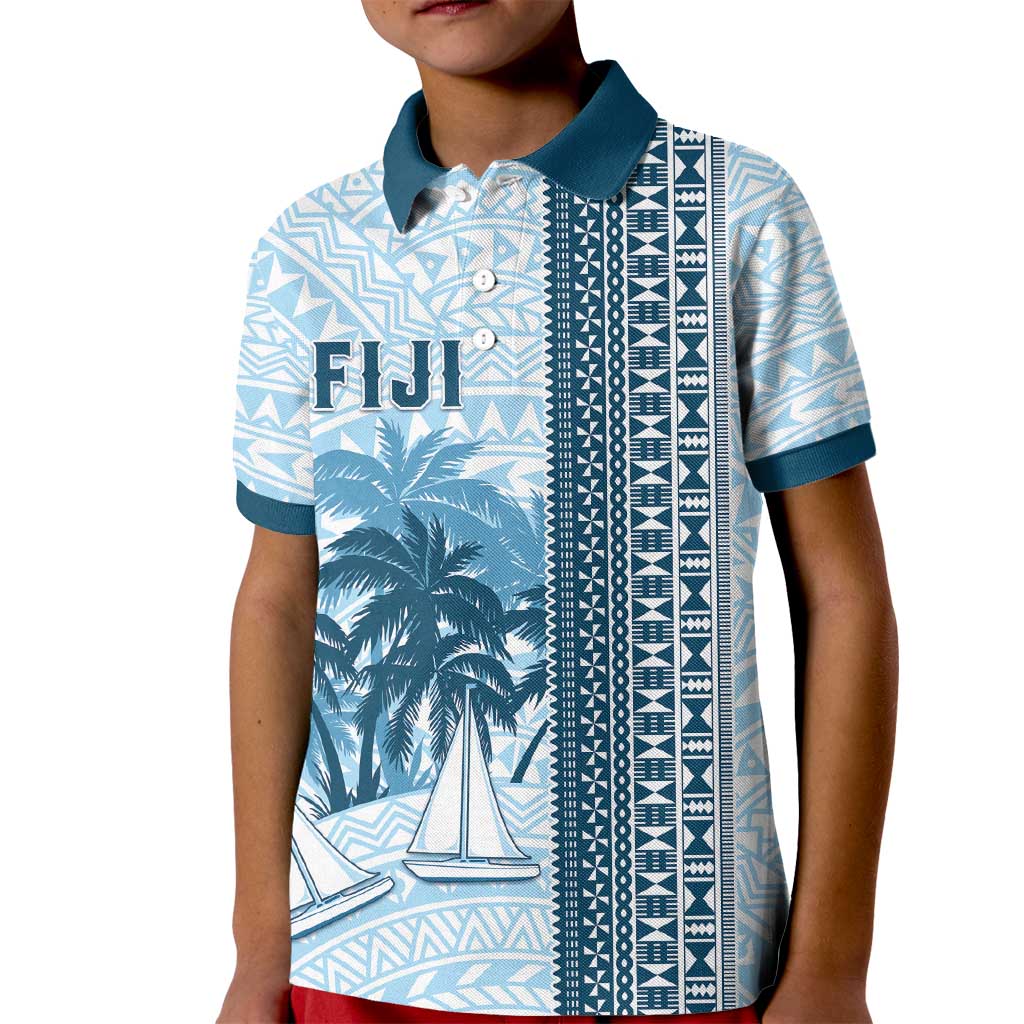 Custom Fiji Regatta Kid Polo Shirt Palm Tree Tapa Pattern - Polynesian Pride