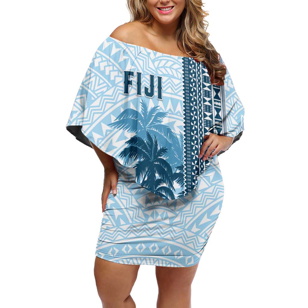 Custom Fiji Regatta Off Shoulder Short Dress Palm Tree Tapa Pattern - Polynesian Pride
