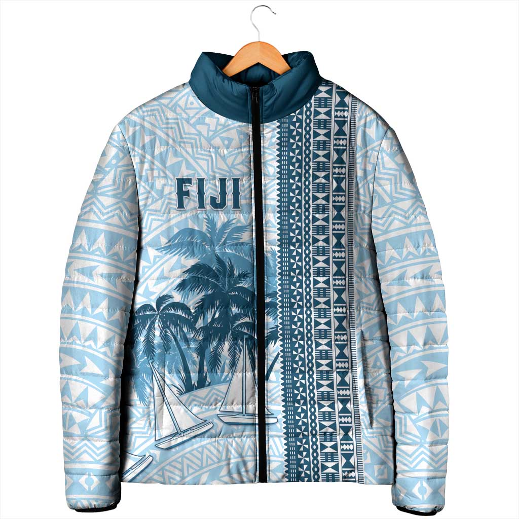 Custom Fiji Regatta Padded Jacket Palm Tree Tapa Pattern - Polynesian Pride