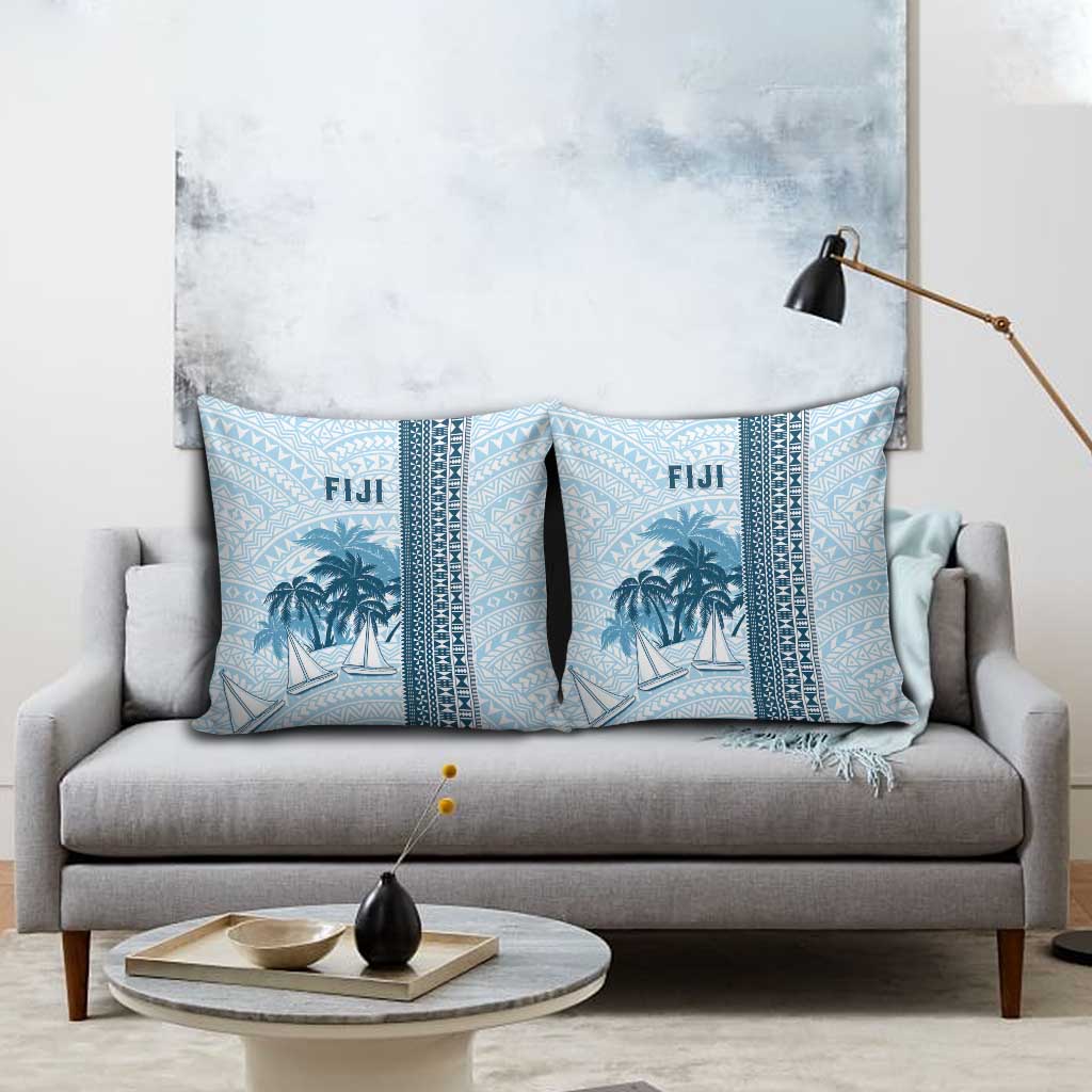 Fiji Regatta Pillow Cover Palm Tree Tapa Pattern - Polynesian Pride