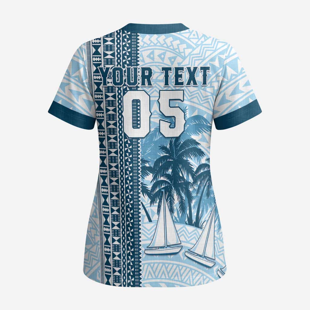 Custom Fiji Regatta Scrub Top Palm Tree Tapa Pattern - Polynesian Pride