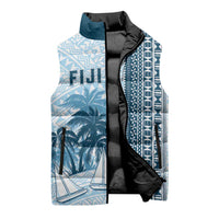 Custom Fiji Regatta Sleeveless Puffer Jacket Palm Tree Tapa Pattern - Polynesian Pride