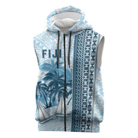 Custom Fiji Regatta Sleeveless Zip Hoodie Palm Tree Tapa Pattern - Polynesian Pride