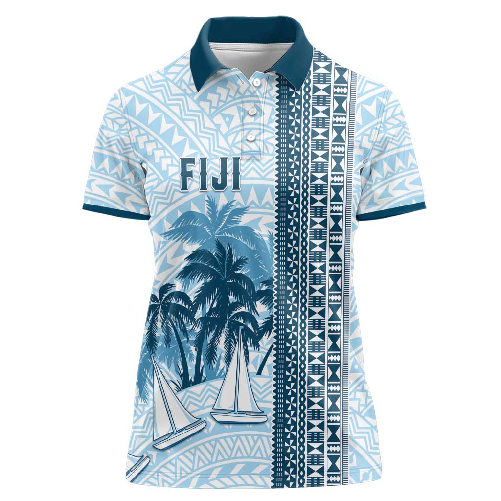 Custom Fiji Regatta Women Polo Shirt Palm Tree Tapa Pattern - Polynesian Pride