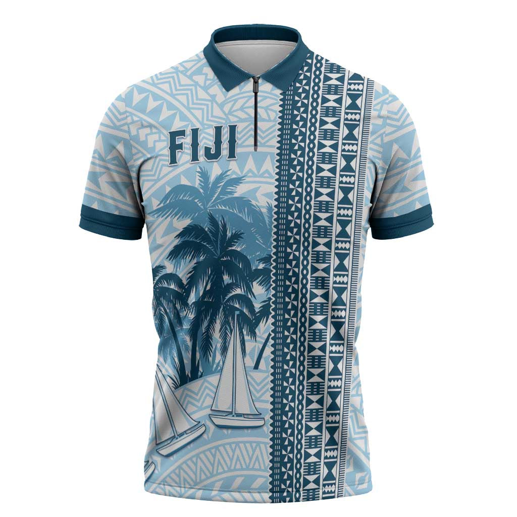 Custom Fiji Regatta Zipper Polo Shirt Palm Tree Tapa Pattern - Polynesian Pride