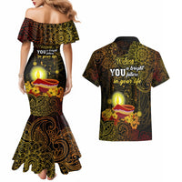 happy-diwali-festival-couples-matching-mermaid-dress-and-hawaiian-shirt-diya-lamp-hibiscus-polynesian-pattern