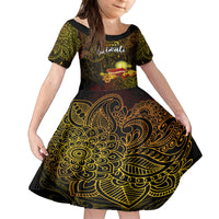 Happy Diwali Festival Family Matching Off Shoulder Short Dress and Hawaiian Shirt Diya Lamp Hibiscus Polynesian Pattern LT05 Daughter's Dress Yellow - Polynesian Pride