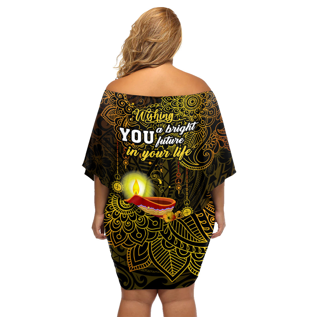 Happy Diwali Festival Family Matching Off Shoulder Short Dress and Hawaiian Shirt Diya Lamp Hibiscus Polynesian Pattern LT05 - Polynesian Pride