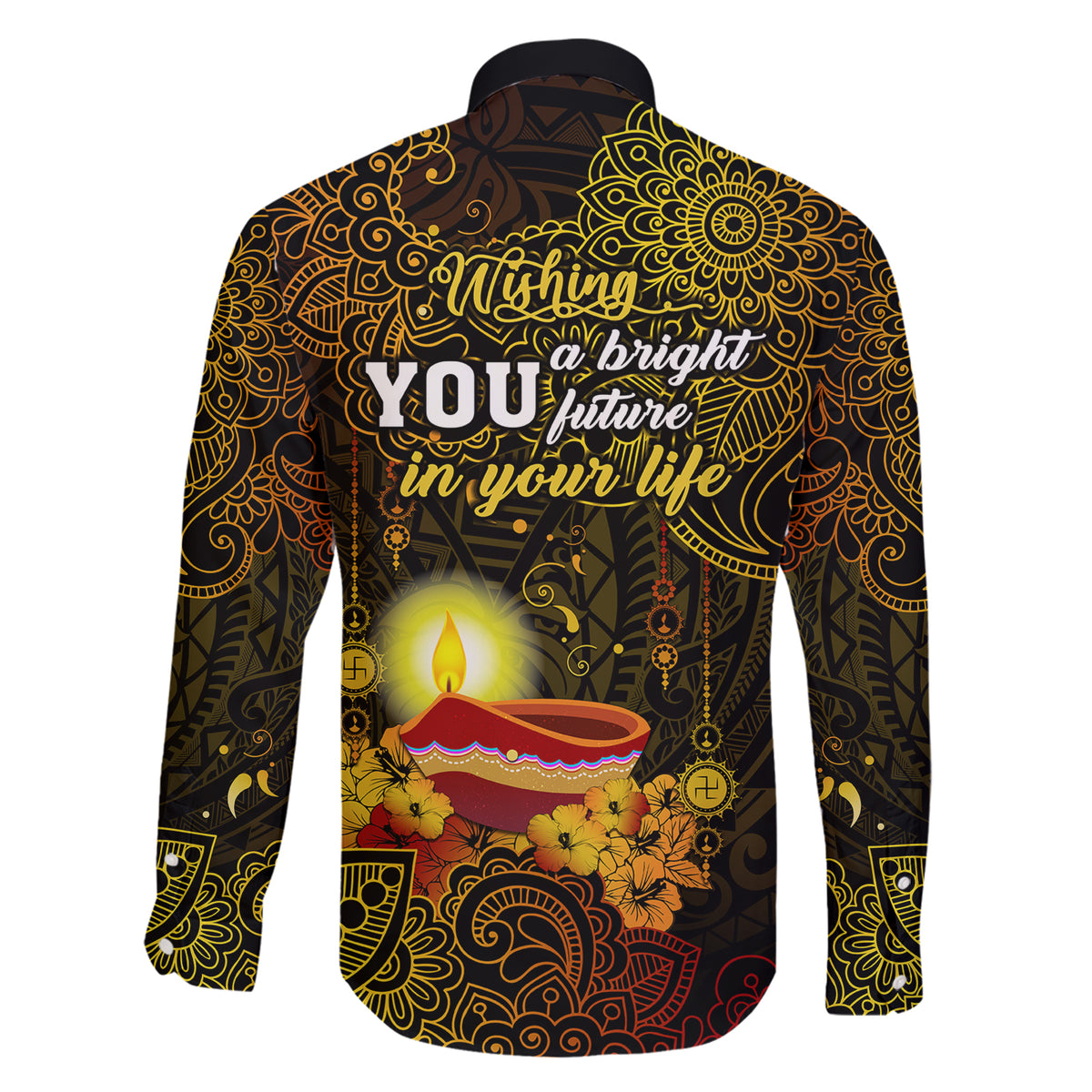 Happy Diwali Festival Family Matching Short Sleeve Bodycon Dress and Hawaiian Shirt Diya Lamp Hibiscus Polynesian Pattern LT05 - Polynesian Pride