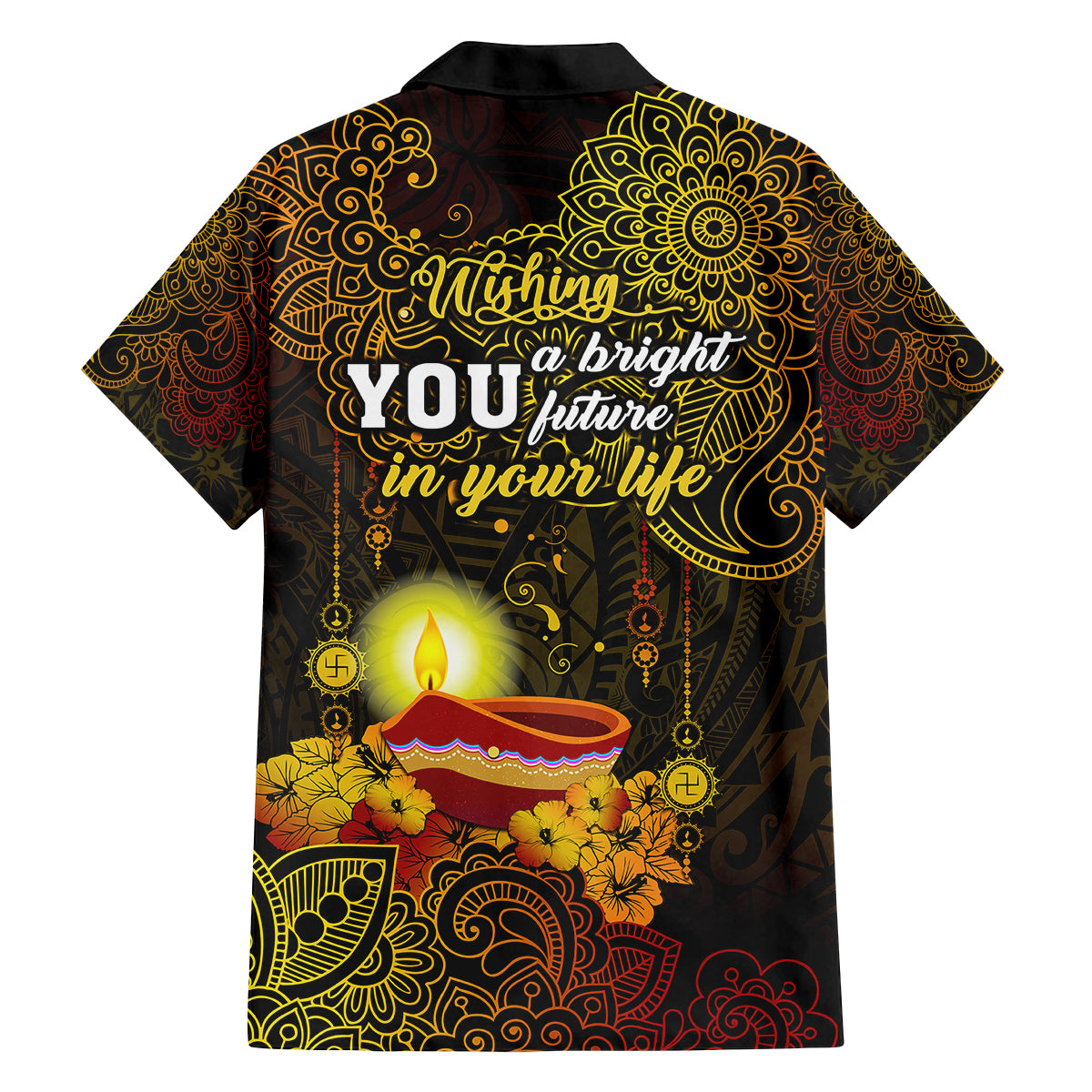 Happy Diwali Festival Family Matching Summer Maxi Dress and Hawaiian Shirt Diya Lamp Hibiscus Polynesian Pattern LT05 - Polynesian Pride