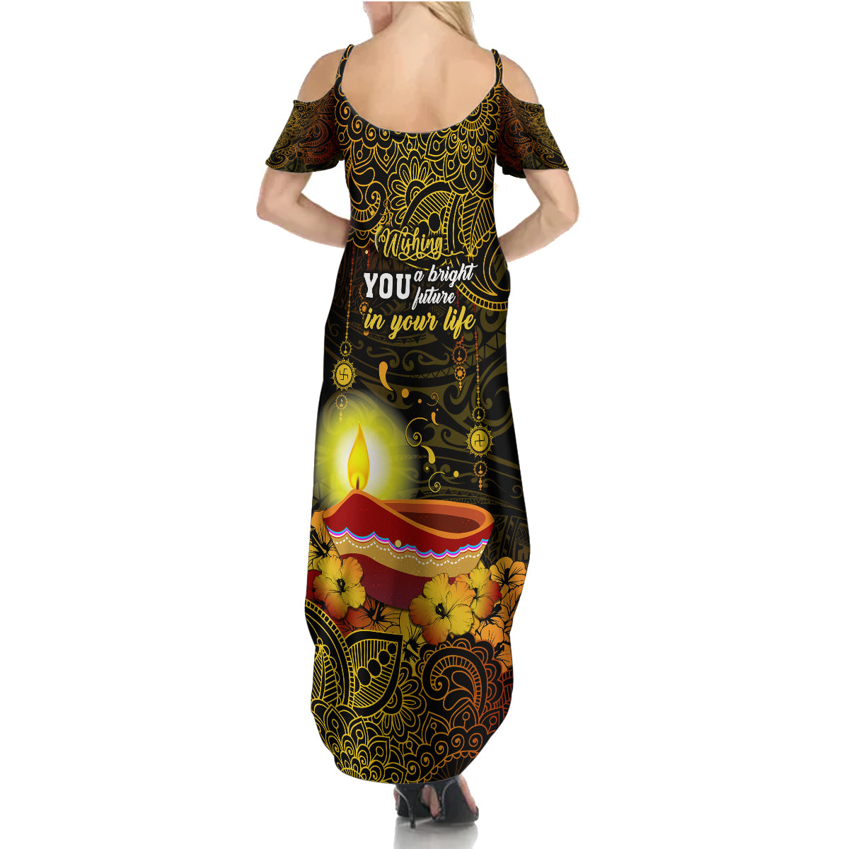 Happy Diwali Festival Family Matching Summer Maxi Dress and Hawaiian Shirt Diya Lamp Hibiscus Polynesian Pattern LT05 - Polynesian Pride