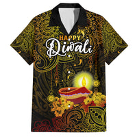 Happy Diwali Festival Family Matching Tank Maxi Dress and Hawaiian Shirt Diya Lamp Hibiscus Polynesian Pattern LT05 Dad's Shirt - Short Sleeve Yellow - Polynesian Pride