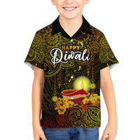 Happy Diwali Festival Kid Hawaiian Shirt Diya Lamp Hibiscus Polynesian Pattern LT05 Kid Yellow - Polynesian Pride