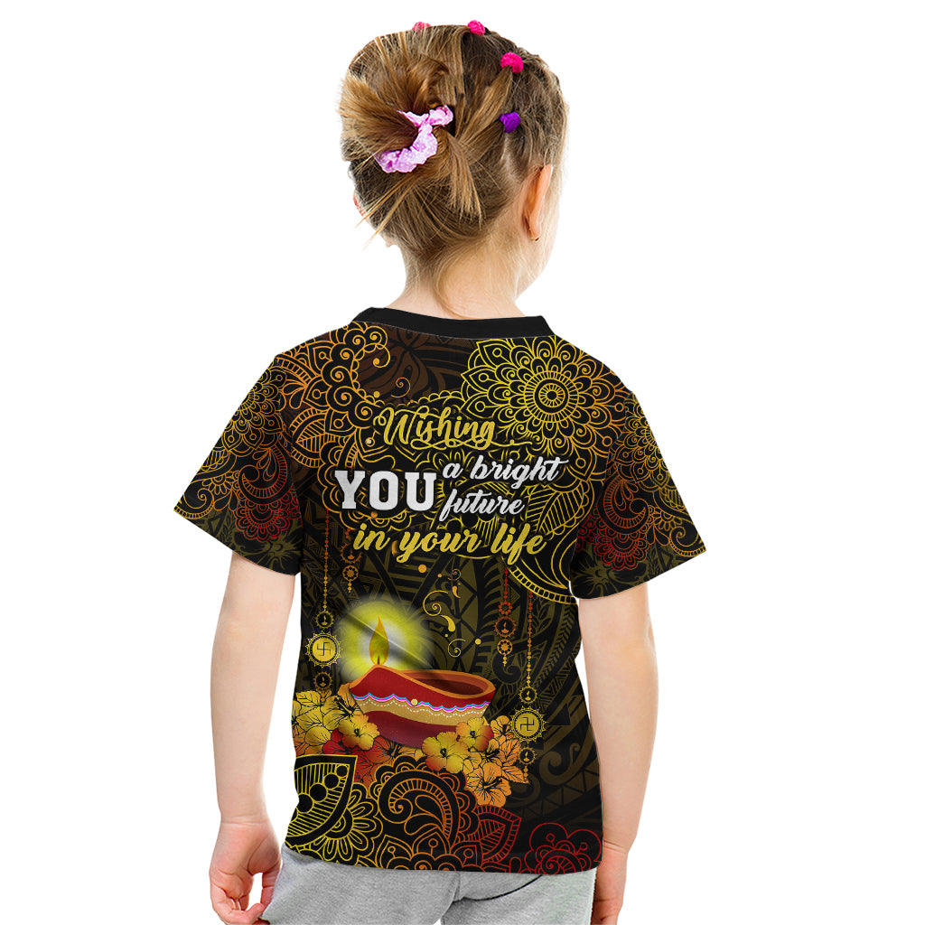 Happy Diwali Festival Kid T Shirt Diya Lamp Hibiscus Polynesian Pattern LT05 - Polynesian Pride