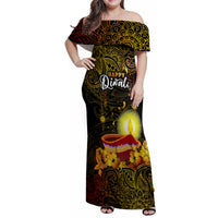 Personalized Happy Diwali Festival Family Matching Off Shoulder Maxi Dress and Hawaiian Shirt Diya Lamp Hibiscus Polynesian Pattern LT05 Dad's Shirt - Long Sleeve Yellow - Polynesian Pride
