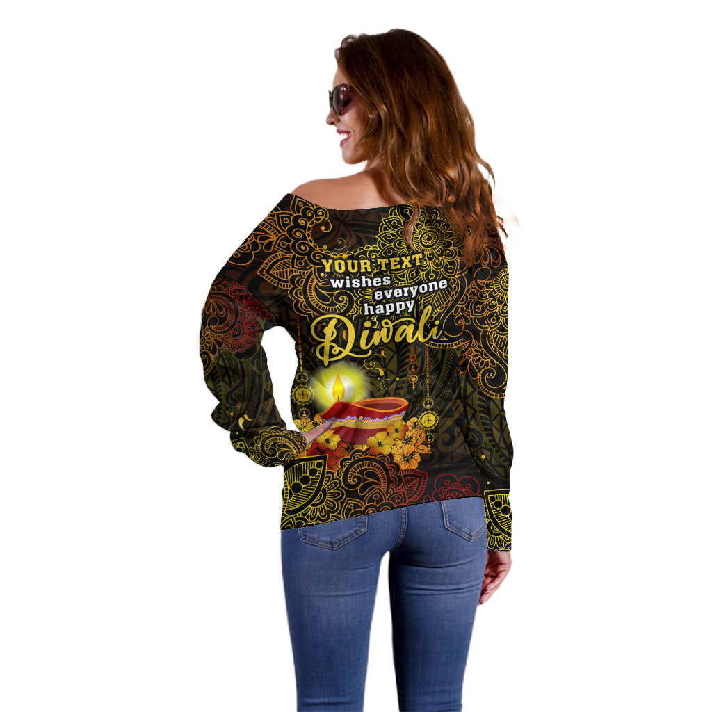 personalized-happy-diwali-festival-off-shoulder-sweater-diya-lamp-hibiscus-polynesian-pattern