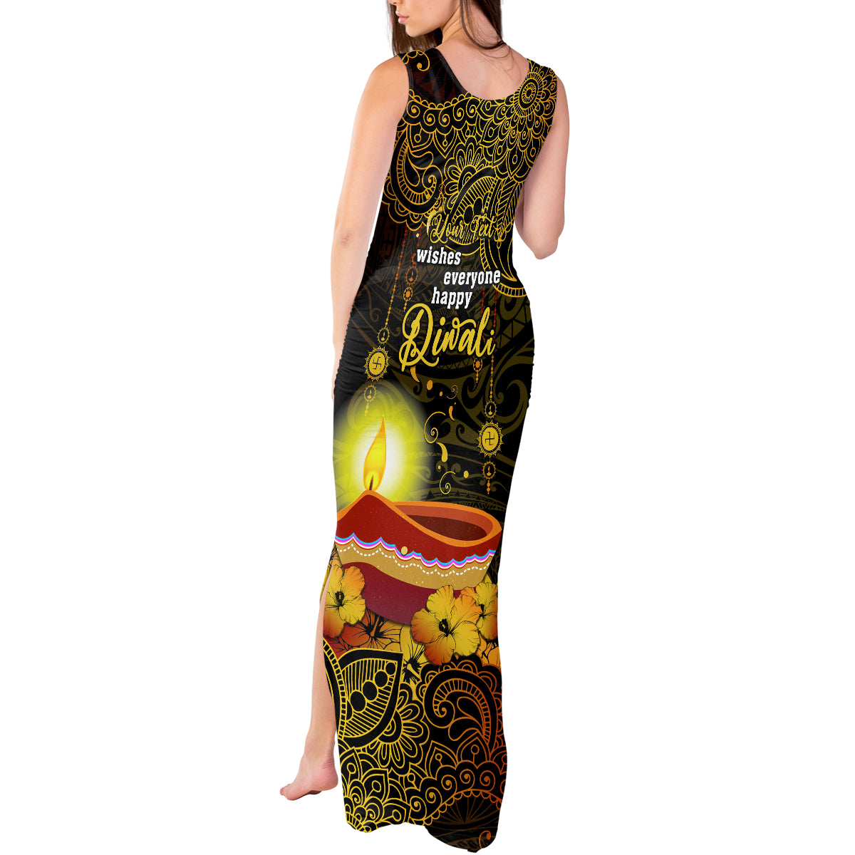 personalized-happy-diwali-festival-tank-maxi-dress-diya-lamp-hibiscus-polynesian-pattern