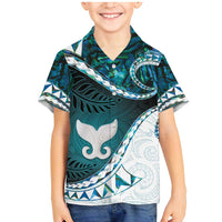Aotearoa New Zealand Family Matching Mermaid Dress and Hawaiian Shirt Maori Wera Paua Shell Teal Glitter LT05 Son's Shirt Teal - Polynesian Pride