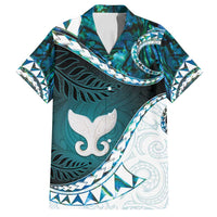 Aotearoa New Zealand Family Matching Off Shoulder Maxi Dress and Hawaiian Shirt Maori Wera Paua Shell Teal Glitter LT05 Dad's Shirt - Short Sleeve Teal - Polynesian Pride
