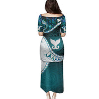 Aotearoa New Zealand Family Matching Puletasi and Hawaiian Shirt Maori Wera Paua Shell Teal Glitter LT05 - Polynesian Pride