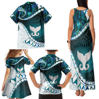 Aotearoa New Zealand Family Matching Tank Maxi Dress and Hawaiian Shirt Maori Wera Paua Shell Teal Glitter LT05 - Polynesian Pride