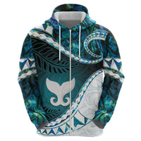 Aotearoa New Zealand Zip Hoodie Maori Wera Paua Shell Teal Glitter LT05 - Polynesian Pride