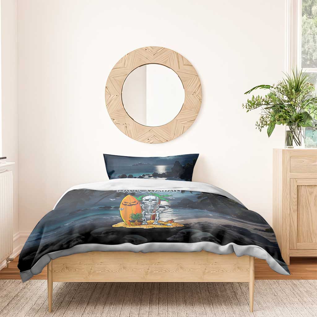 Hawaii Halloween Bedding Set Hallowaiian Skeleton Surf