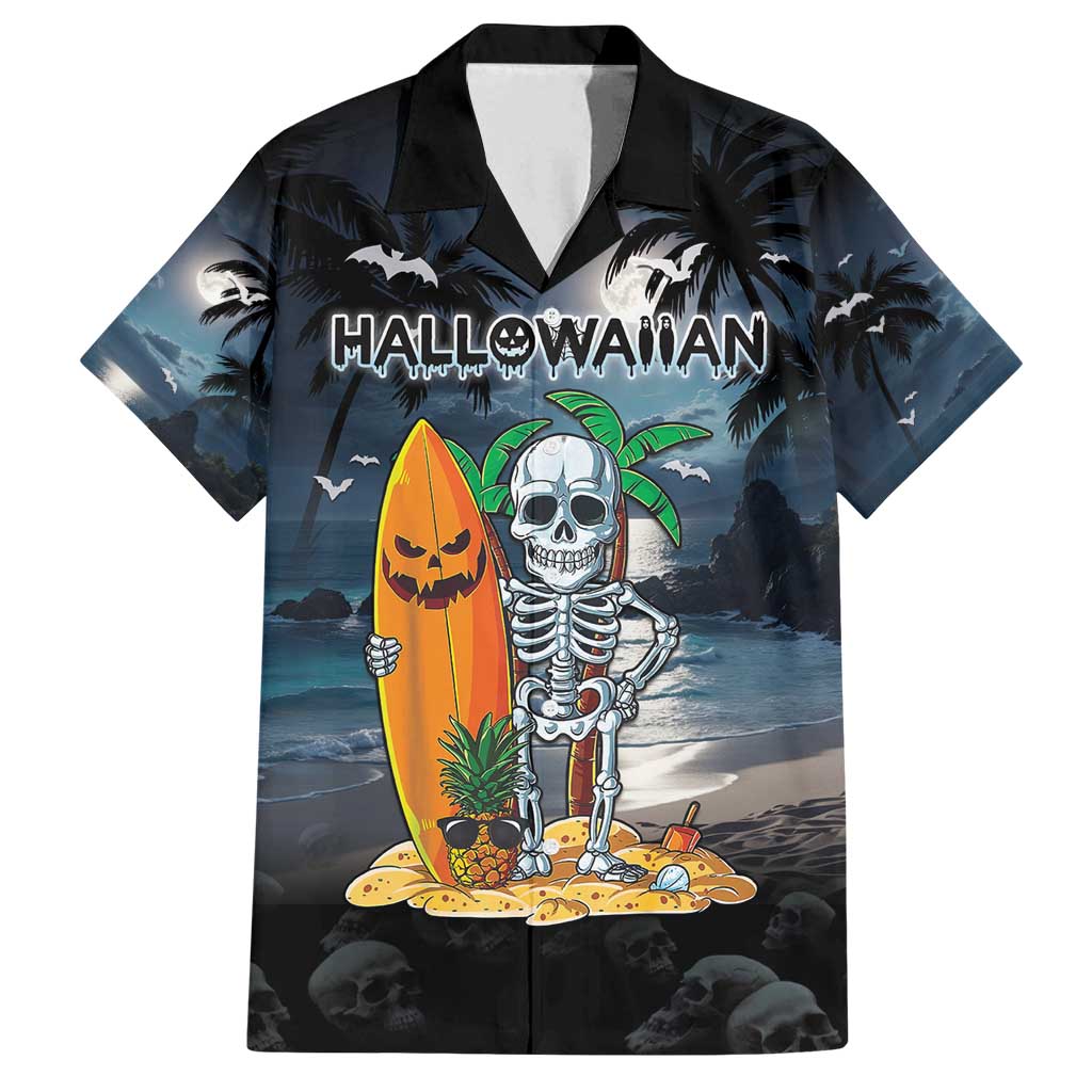 Personalised Hawaii Halloween Family Matching Long Sleeve Bodycon Dress and Hawaiian Shirt Hallowaiian Skeleton Surf LT05 Dad's Shirt - Short Sleeve Black - Polynesian Pride