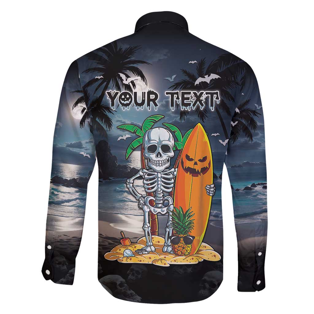 Personalised Hawaii Halloween Family Matching Long Sleeve Bodycon Dress and Hawaiian Shirt Hallowaiian Skeleton Surf LT05 - Polynesian Pride