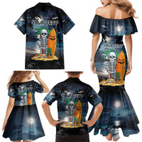 Personalised Hawaii Halloween Family Matching Mermaid Dress and Hawaiian Shirt Hallowaiian Skeleton Surf LT05 - Polynesian Pride