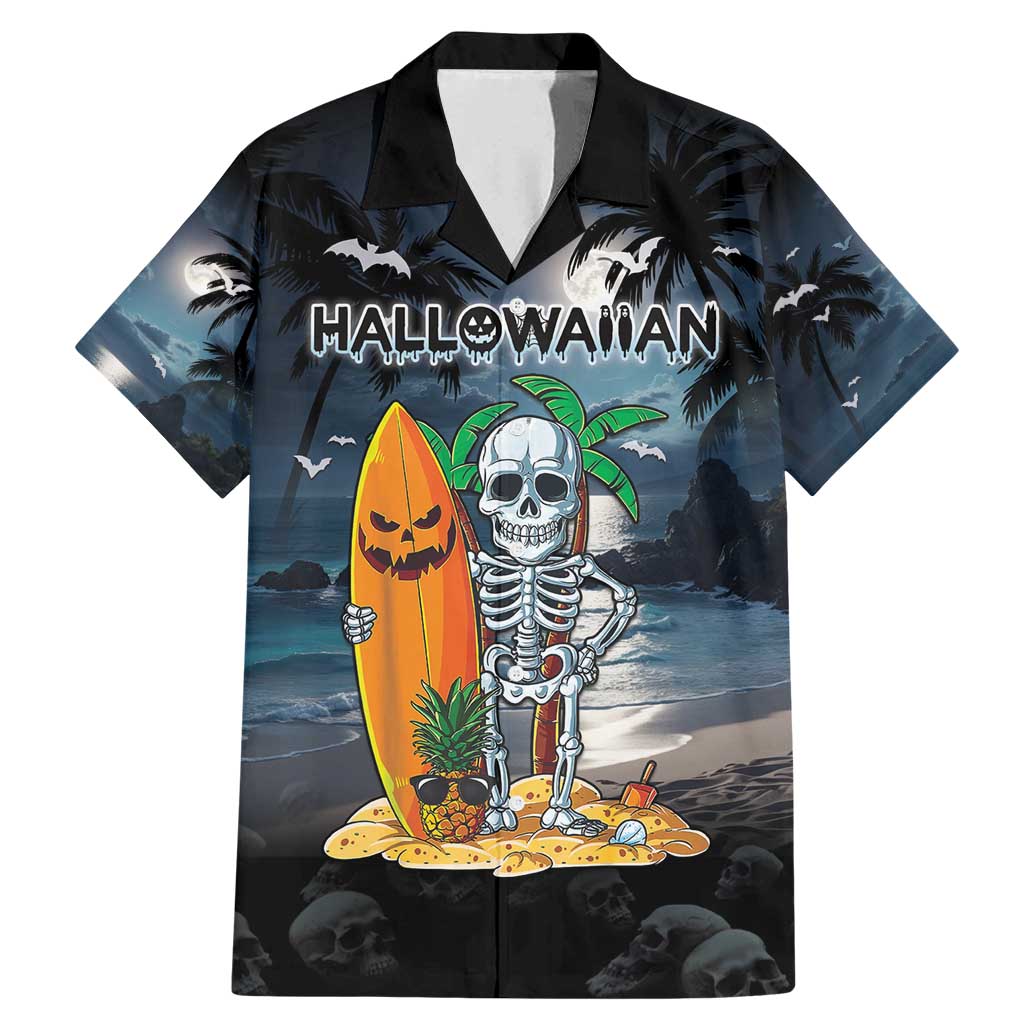 Personalised Hawaii Halloween Family Matching Mermaid Dress and Hawaiian Shirt Hallowaiian Skeleton Surf LT05 Dad's Shirt - Short Sleeve Black - Polynesian Pride
