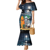 Personalised Hawaii Halloween Family Matching Mermaid Dress and Hawaiian Shirt Hallowaiian Skeleton Surf LT05 Mom's Dress Black - Polynesian Pride