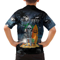 Personalised Hawaii Halloween Family Matching Off The Shoulder Long Sleeve Dress and Hawaiian Shirt Hallowaiian Skeleton Surf LT05 - Polynesian Pride