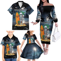 Personalised Hawaii Halloween Family Matching Off The Shoulder Long Sleeve Dress and Hawaiian Shirt Hallowaiian Skeleton Surf LT05 - Polynesian Pride