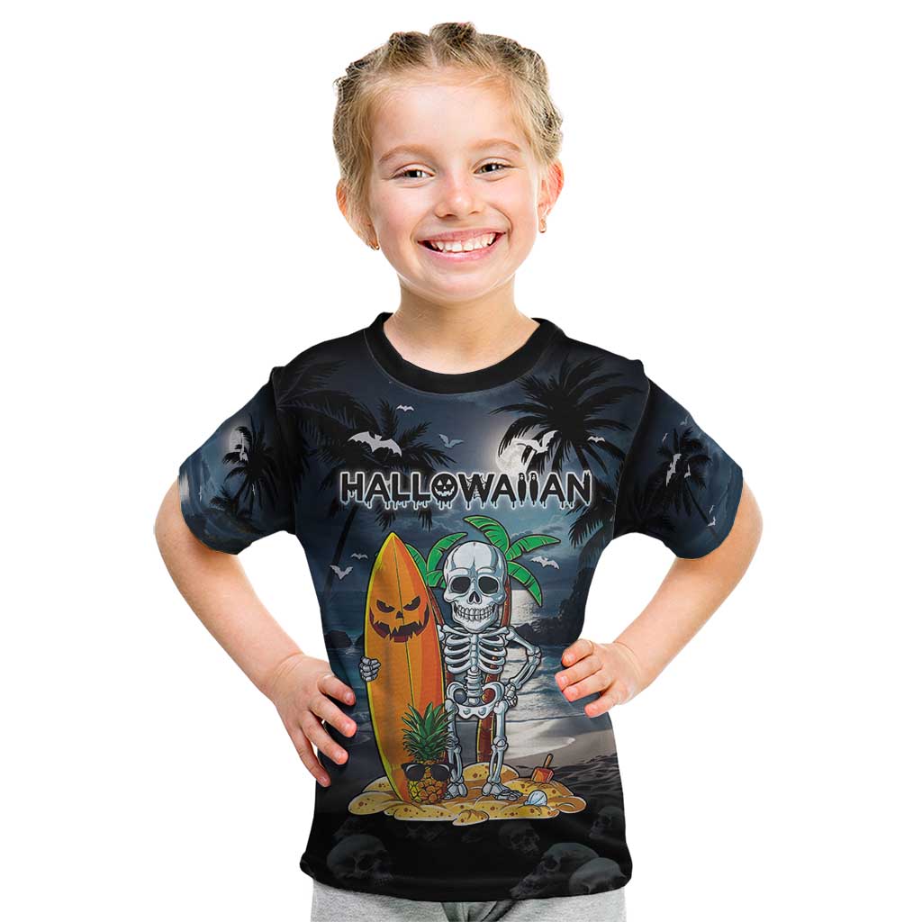 Personalised Hawaii Halloween Kid T Shirt Hallowaiian Skeleton Surf