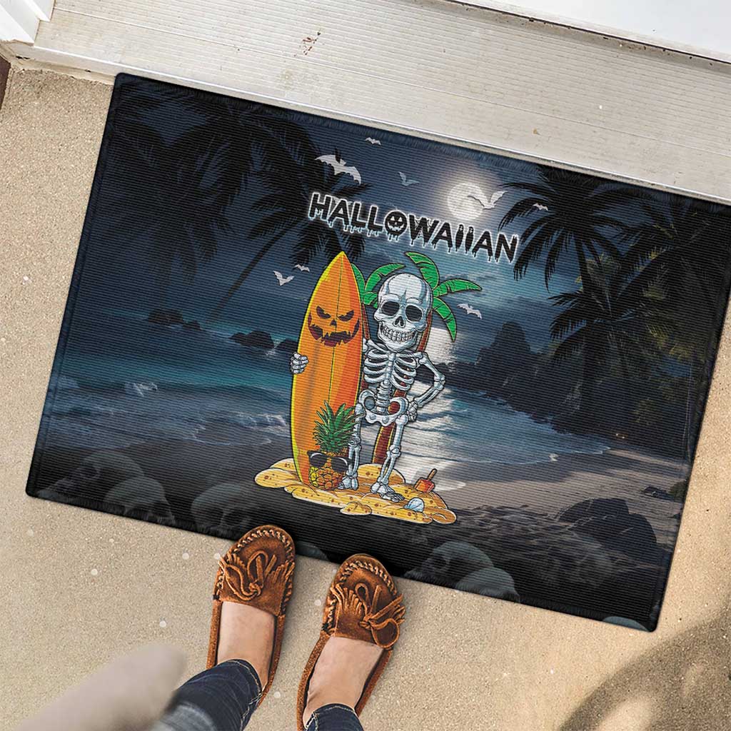 Hawaii Halloween Rubber Doormat Hallowaiian Skeleton Surf