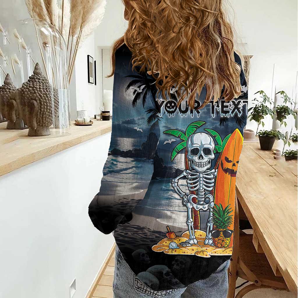 Personalised Hawaii Halloween Women Casual Shirt Hallowaiian Skeleton Surf LT05 - Polynesian Pride