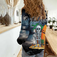 Personalised Hawaii Halloween Women Casual Shirt Hallowaiian Skeleton Surf LT05 - Polynesian Pride