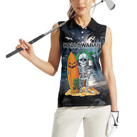 Personalised Hawaii Halloween Women Sleeveless Polo Shirt Hallowaiian Skeleton Surf