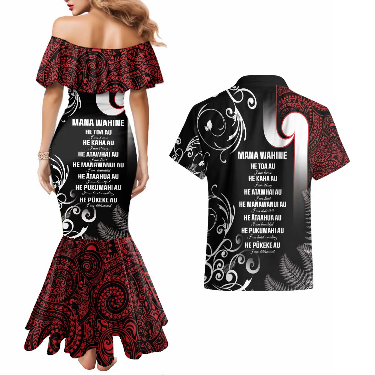 New Zealand Aotearoa Mana Wahine Couples Matching Mermaid Dress and Hawaiian Shirt LT05 - Polynesian Pride