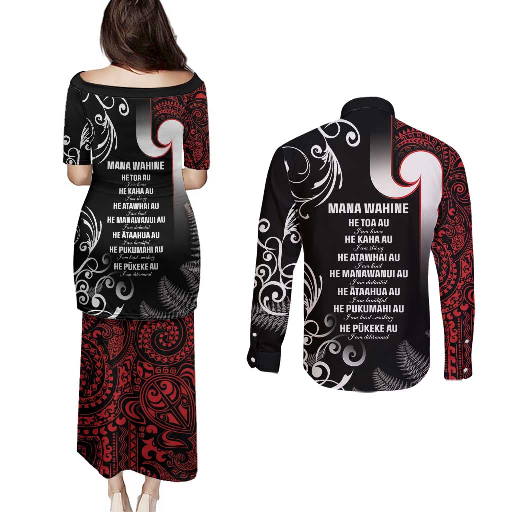 New Zealand Aotearoa Mana Wahine Couples Matching Puletasi and Long Sleeve Button Shirt